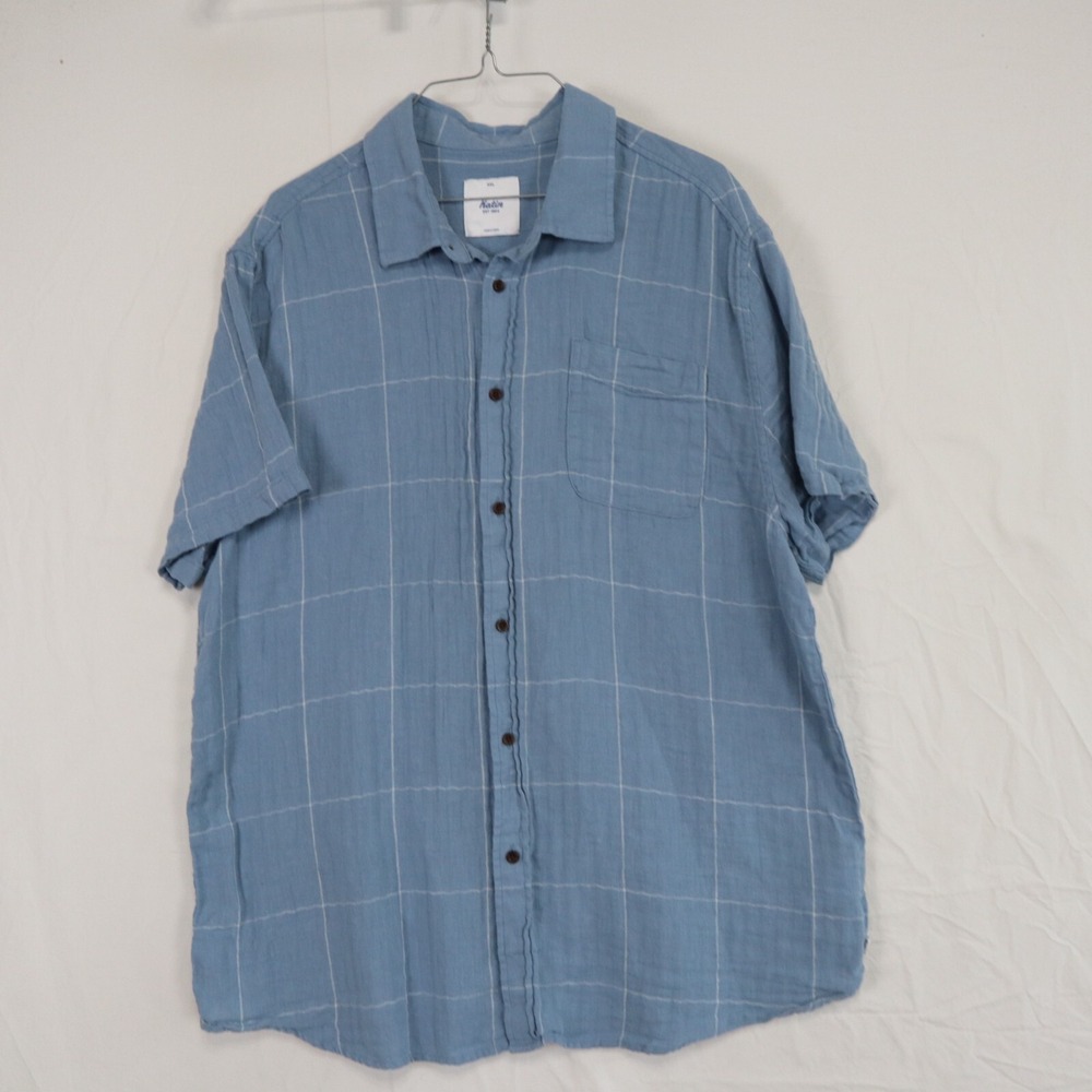 Katin Shirt Mens 2XL XXL Cotton/Linen Casual Pocket Button Up Blue Short Sleeve